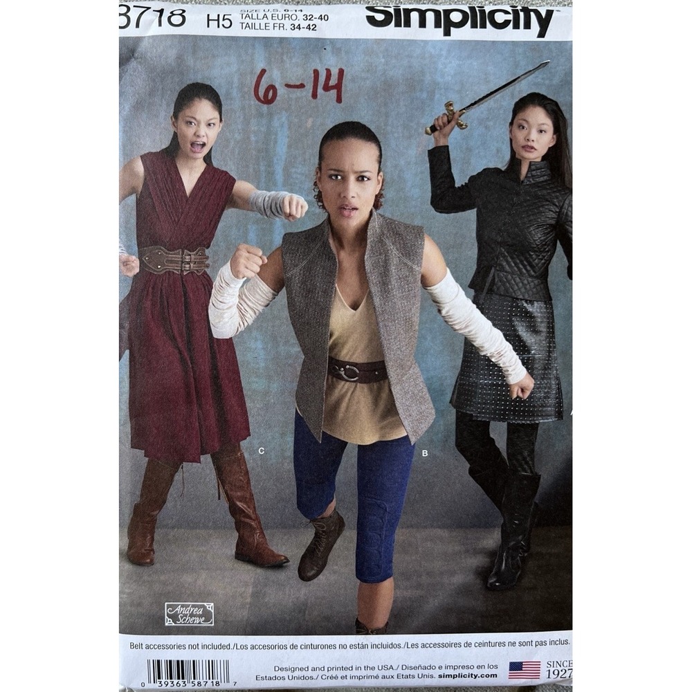 Simplicity 8718 Women's Fantasy Warrior‎ Costume Sewing, Pattern Sizes 6-14
